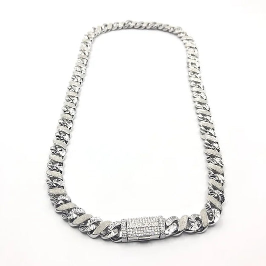 Frosted x Carved Link Necklace (Diamond Clasp passes the Diamond tester)