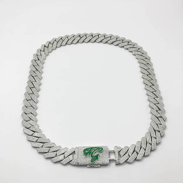 4 ROW CUBAN GREEN CLASP NECKLACE (Passes The Diamond Tester)