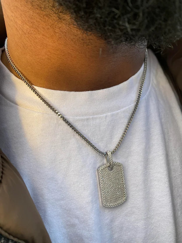 Iced Medium Military Tag Pendant (Passes the Diamond tester)