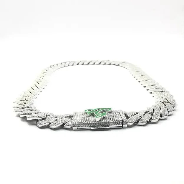 4 ROW CUBAN GREEN CLASP NECKLACE (Passes The Diamond Tester)