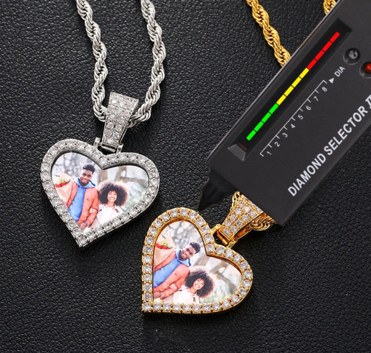 CUSTOM HEART PHOTO PENDANT (Passes Diamond Tester)