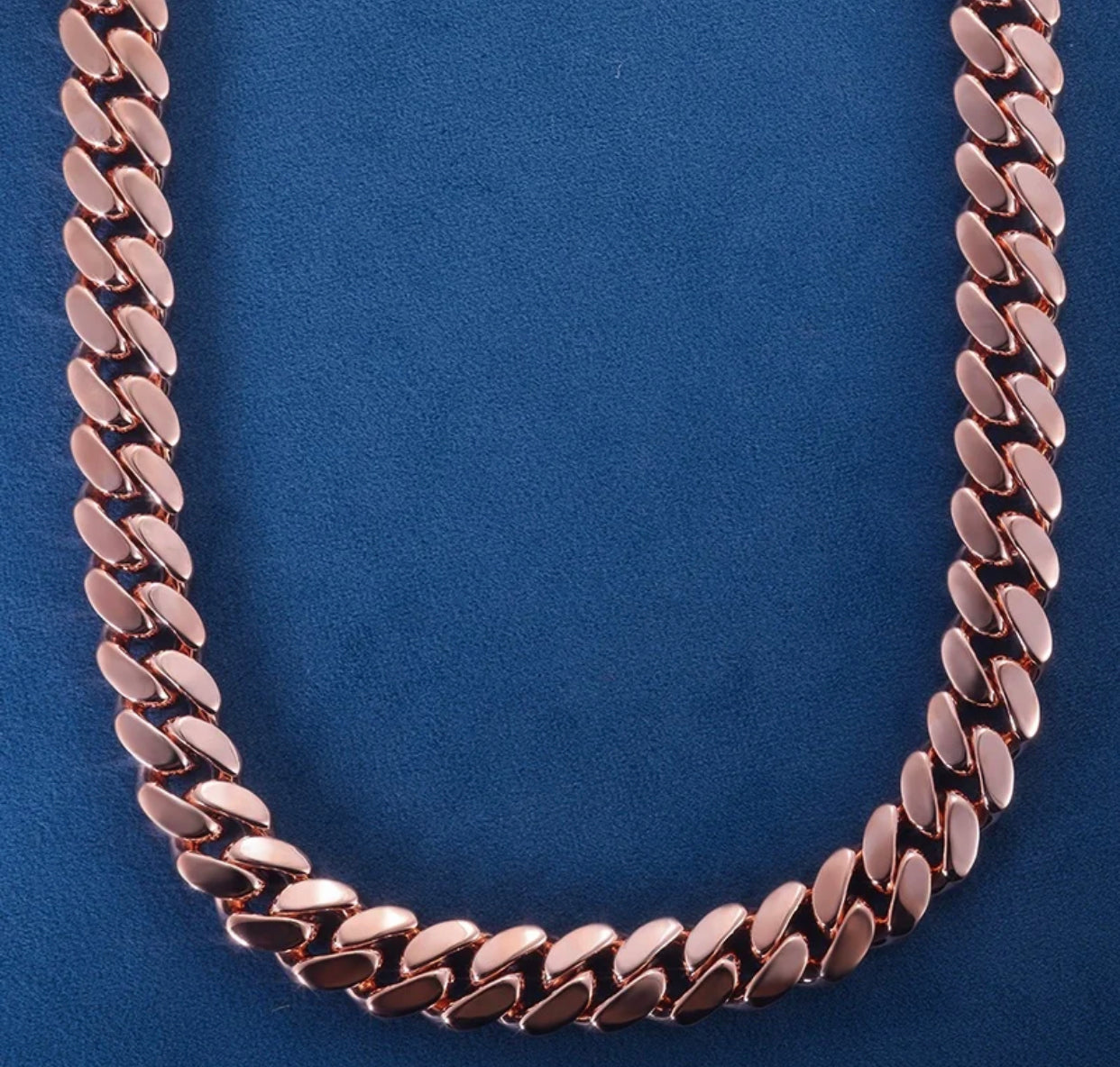 Plain Rose Gold Cuban Link Necklace (Diamond Clasp passes the Diamond tester)