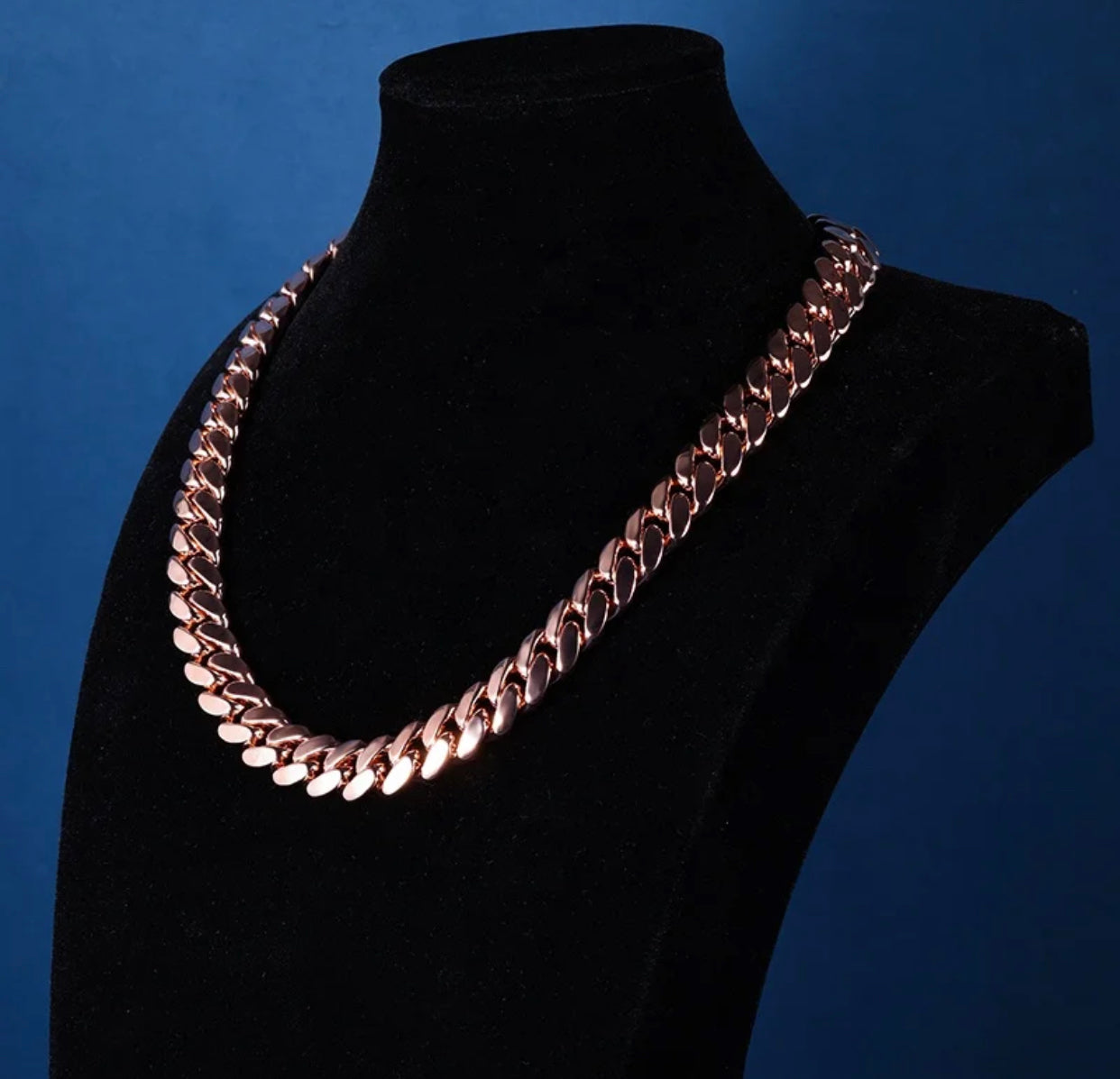 Plain Rose Gold Cuban Link Necklace (Diamond Clasp passes the Diamond tester)