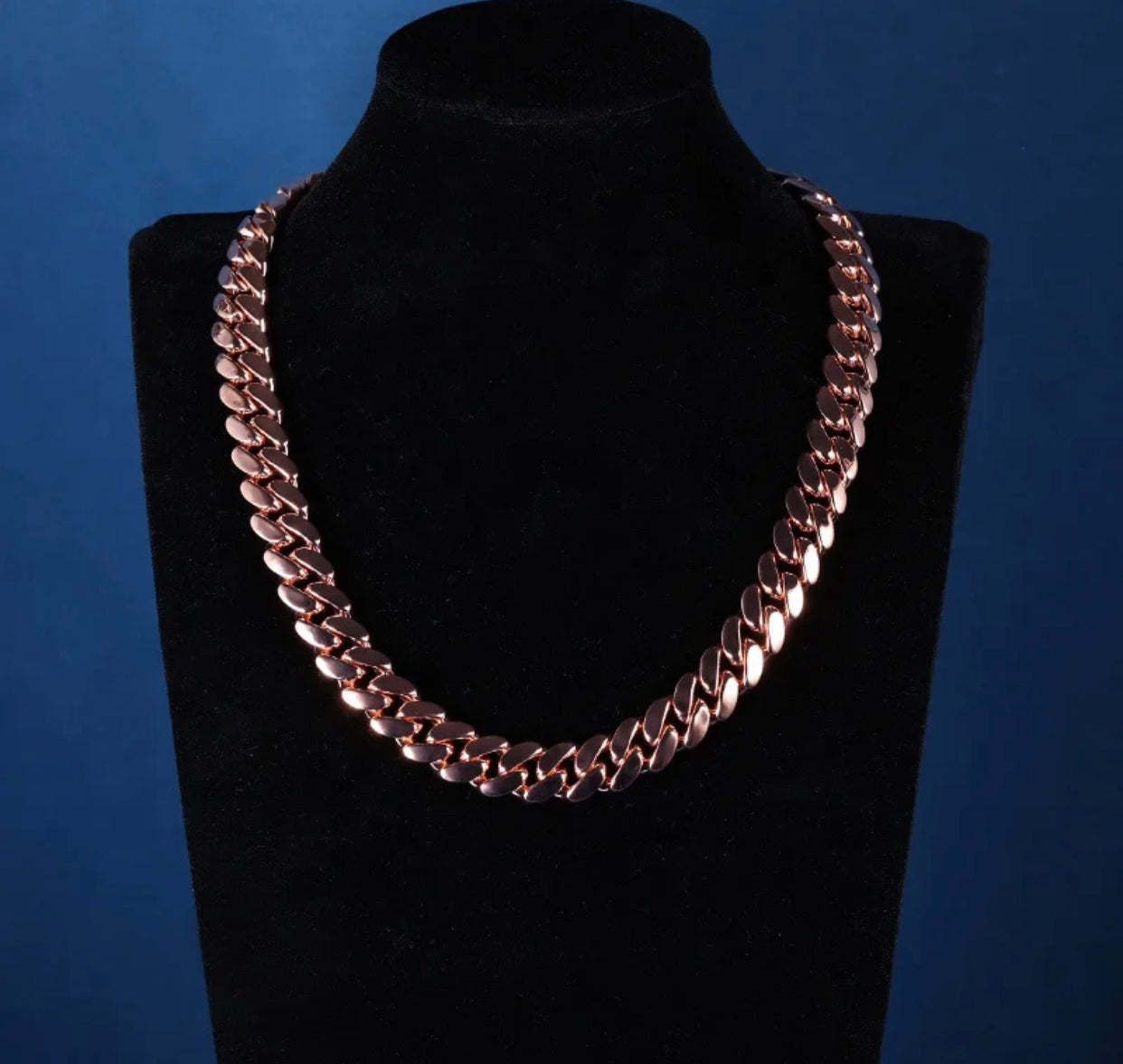 Plain Rose Gold Cuban Link Necklace (Diamond Clasp passes the Diamond tester)