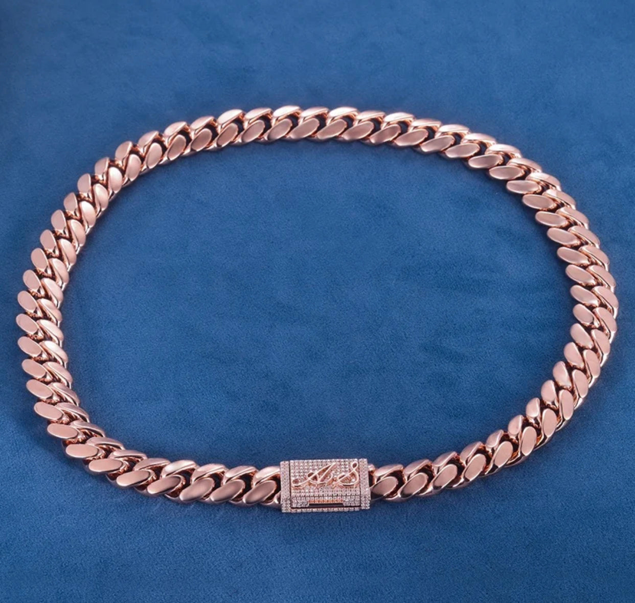 Plain Rose Gold Cuban Link Necklace (Diamond Clasp passes the Diamond tester)