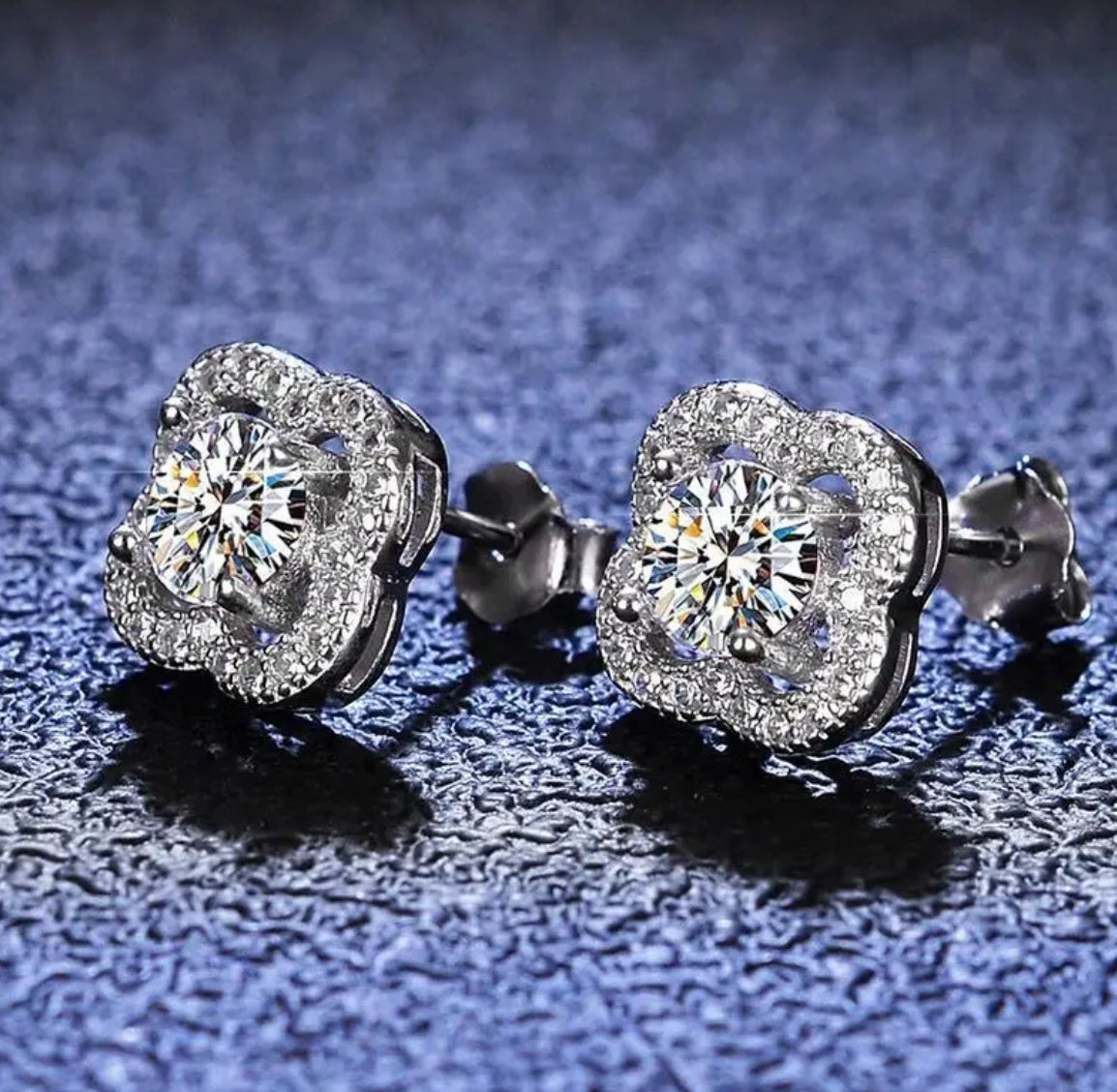 4 CLOVER HALO MOISSANITE DIAMOND EARRINGS (Passes Diamond Tester)