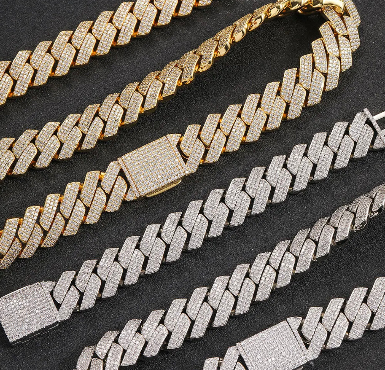 3 ROW CUBAN NECKLACE(Passes The Diamond Tester)