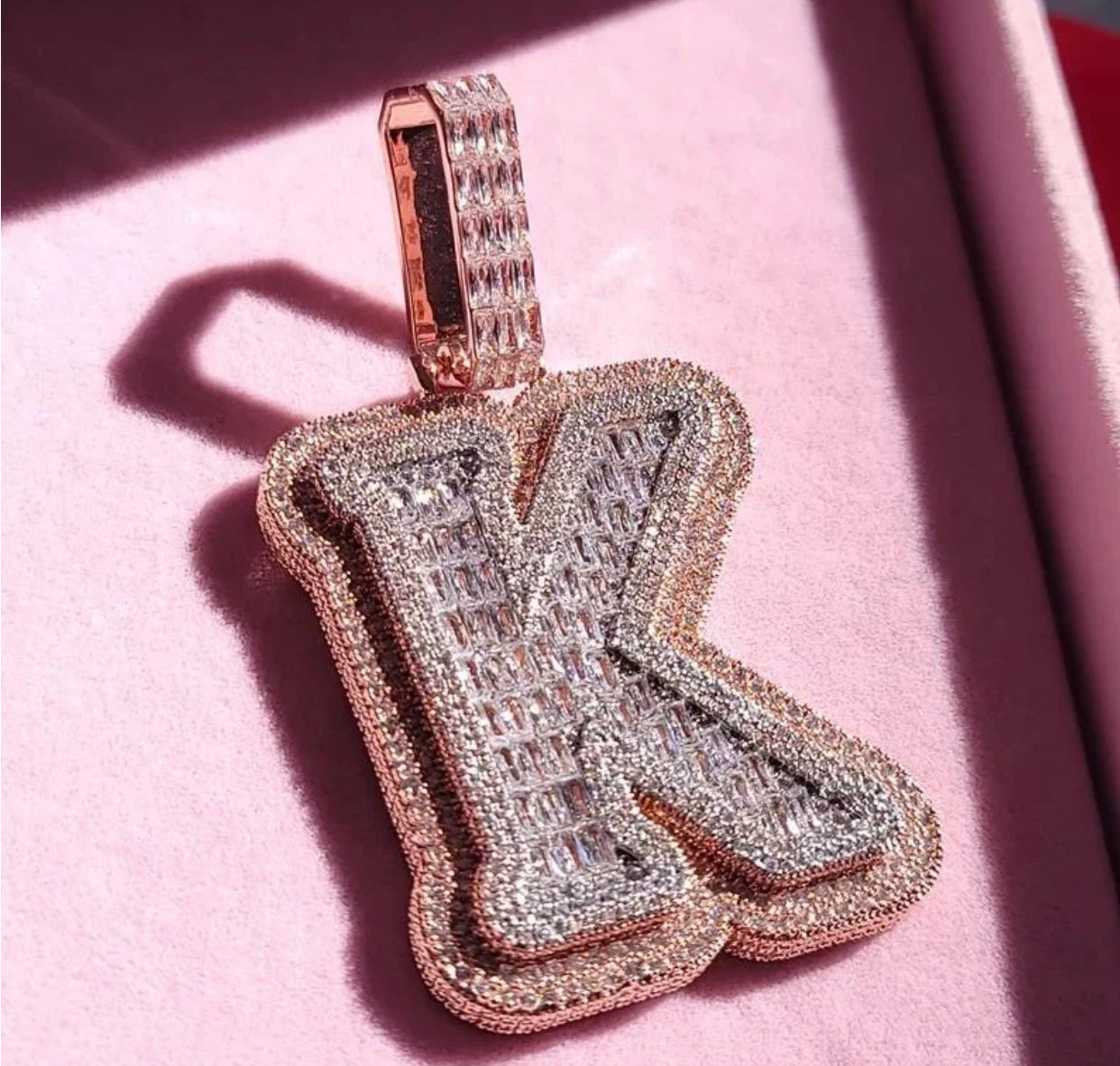 Flooded Baguette Two Tone Letter Pendant (Passes The Diamond Tester)