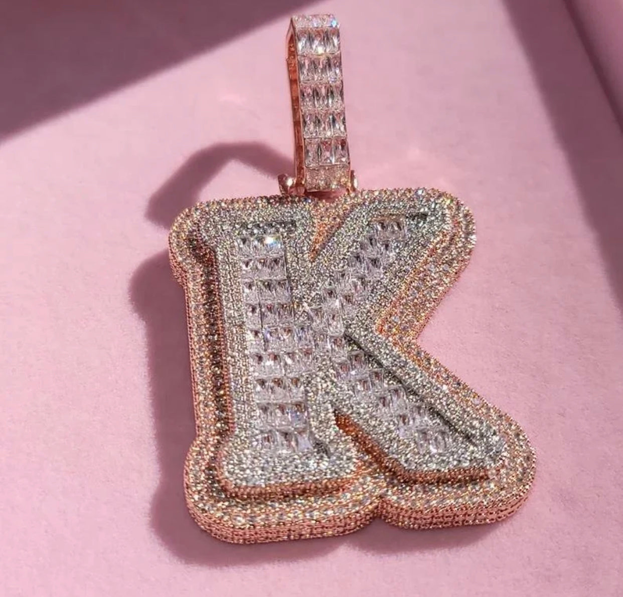 Flooded Baguette Two Tone Letter Pendant (Passes The Diamond Tester)