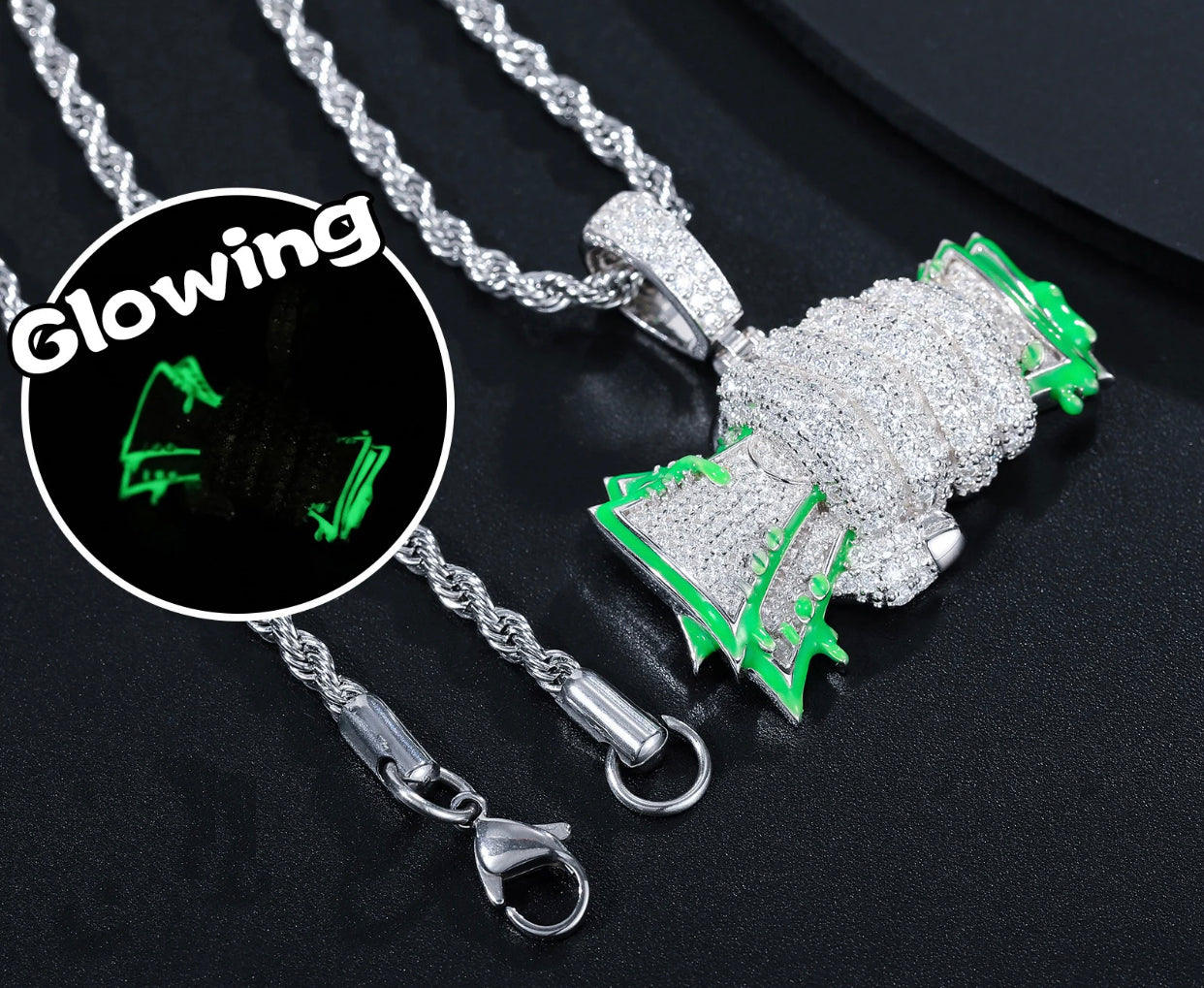 Dollar Bills Glow in the Dark Pendant (Passes the Diamond tester)