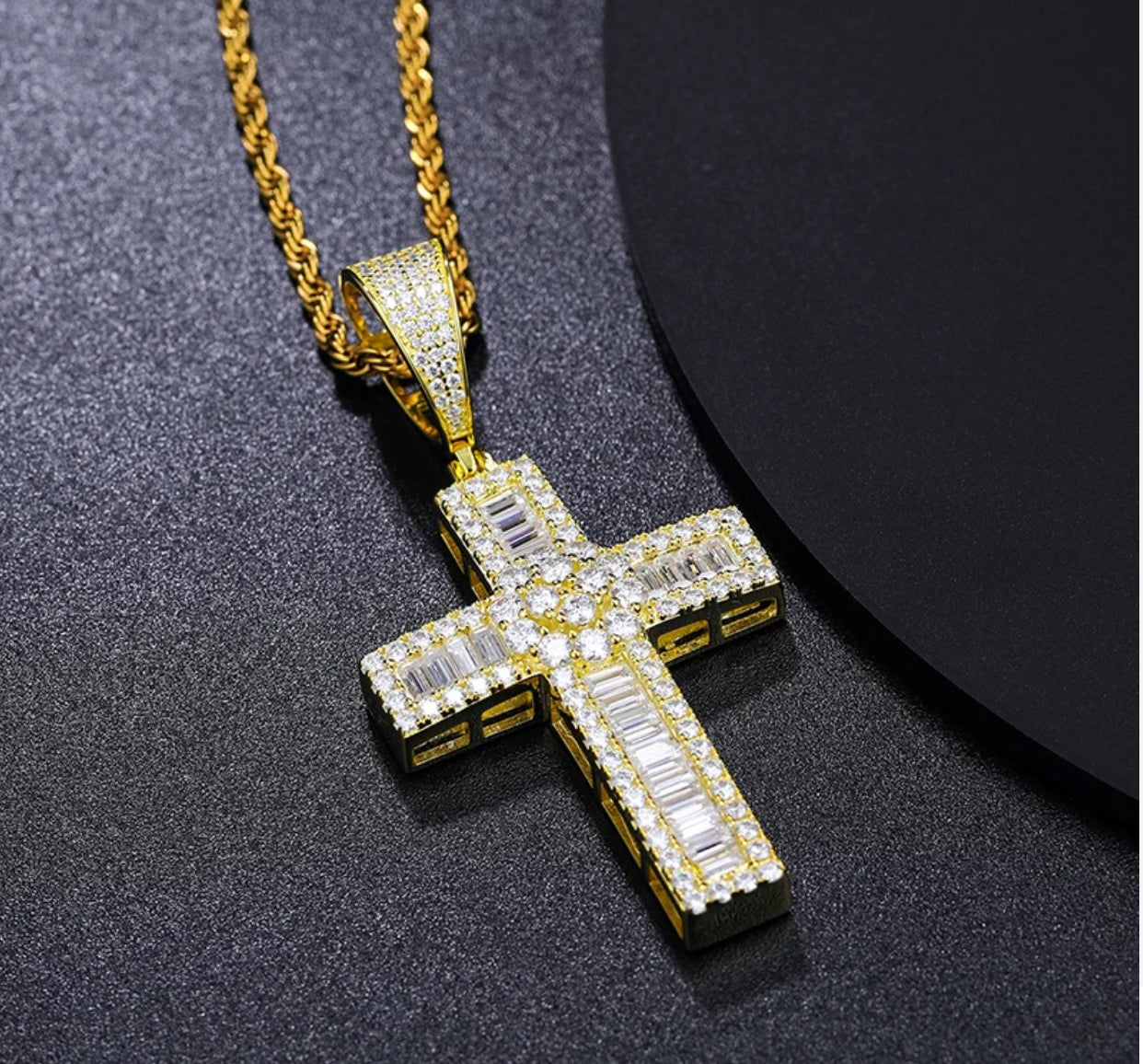 Iced Baguette Cross Pendant (Passes the Diamond tester)