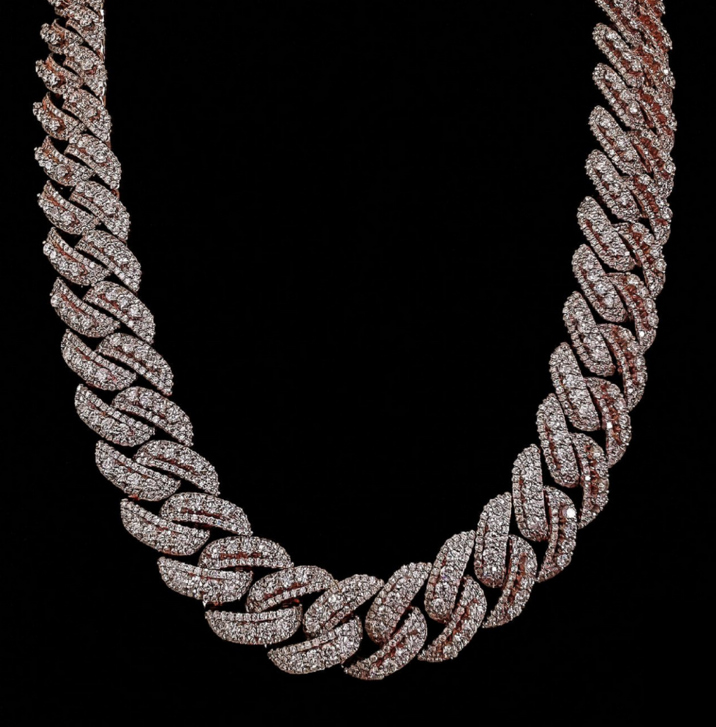 3 ROW MIDDLE BIG POINTER CUBAN NECKLACE (Passes The Diamond Tester)