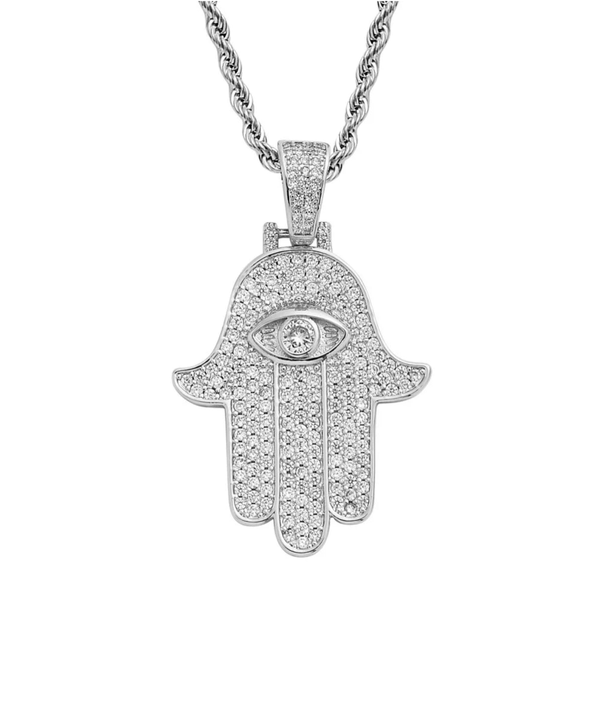 Iced Hamsa Pendant (Passes the Diamond tester)