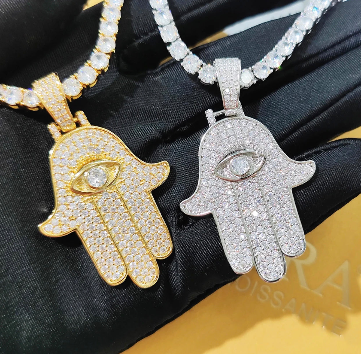 Iced Hamsa Pendant (Passes the Diamond tester)