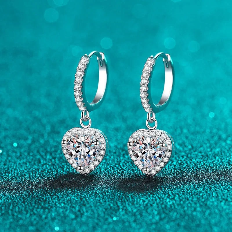 HEART DROP MOISSANITE DIAMOND EARRINGS (Passes Diamond Tester)