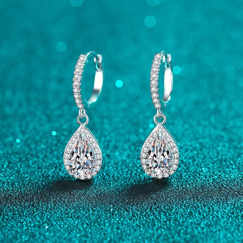 PEAR TEAR DROP MOISSANITE DIAMOND EARRINGS (Passes Diamond Tester)