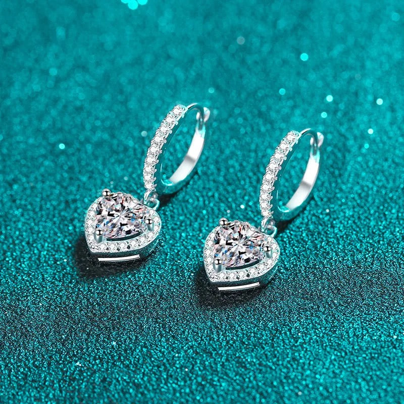 HEART DROP MOISSANITE DIAMOND EARRINGS (Passes Diamond Tester)