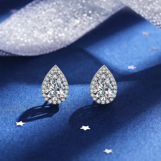 PEAR MOISSANITE DIAMOND EARRINGS (Passes Diamond Tester)