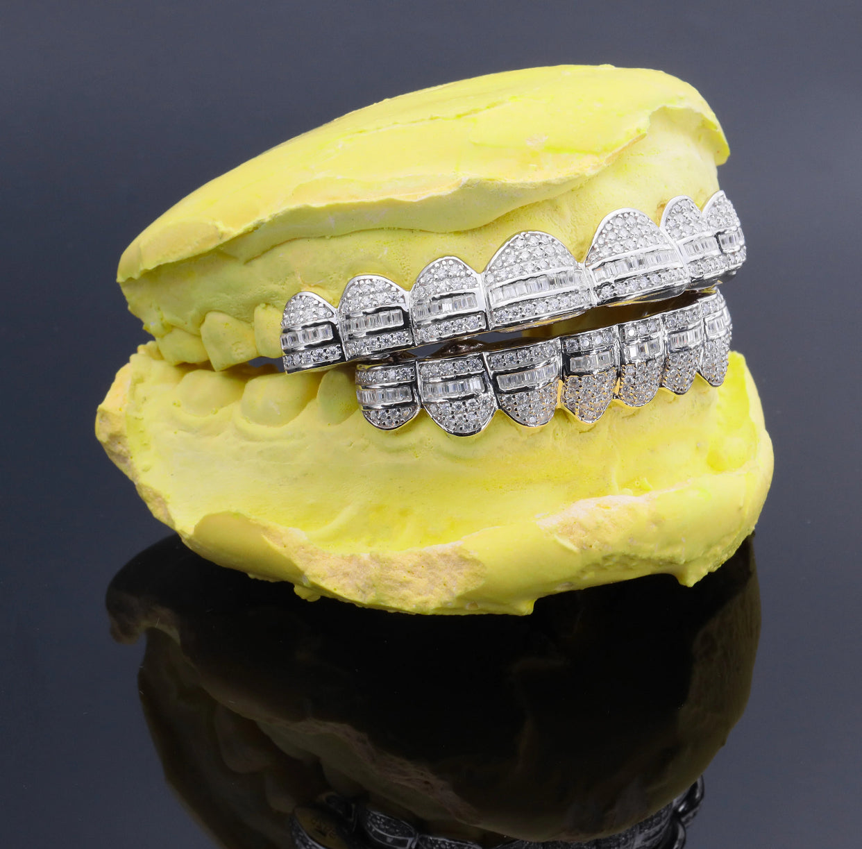 Middle Cut Iced Out Silver Grillz (Passes The Diamond Tester)