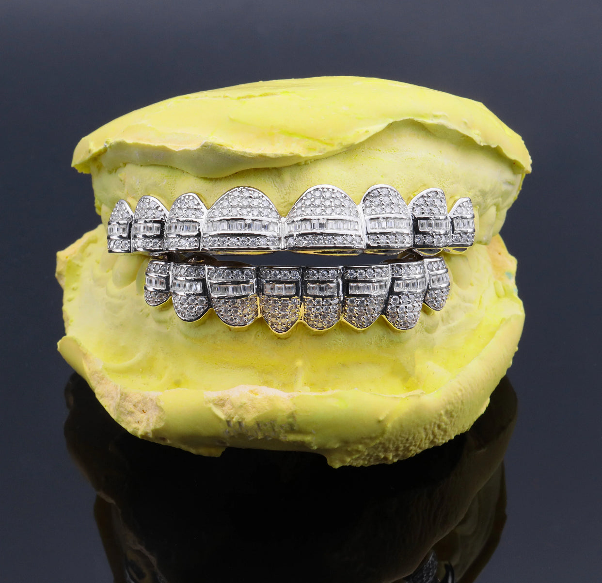 Middle Cut Iced Out Silver Grillz (Passes The Diamond Tester)