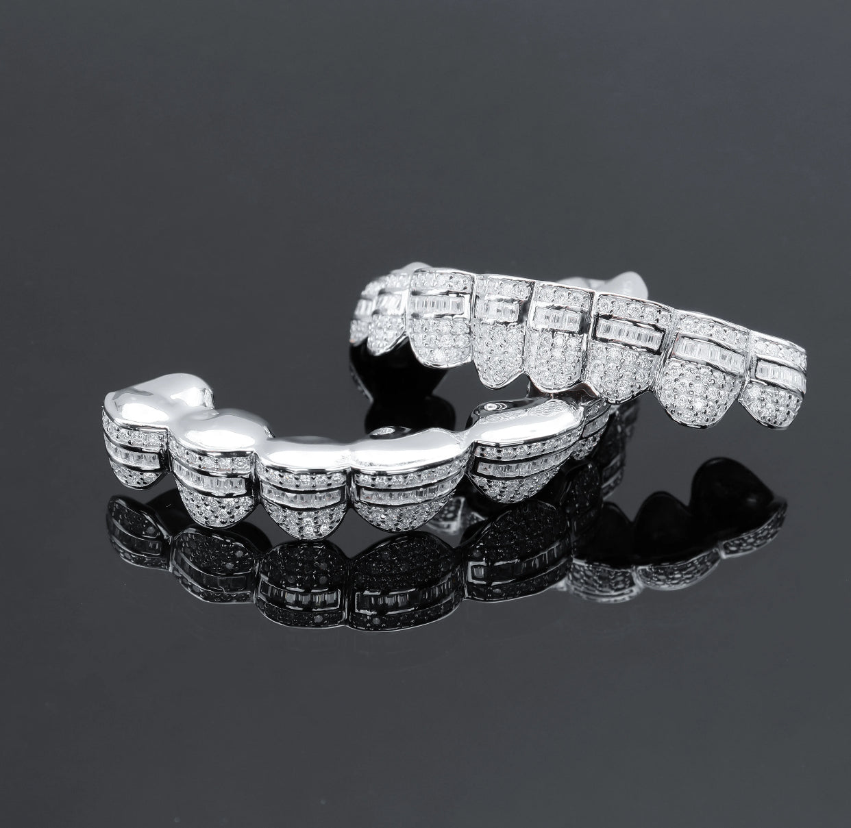 Middle Cut Iced Out Silver Grillz (Passes The Diamond Tester)