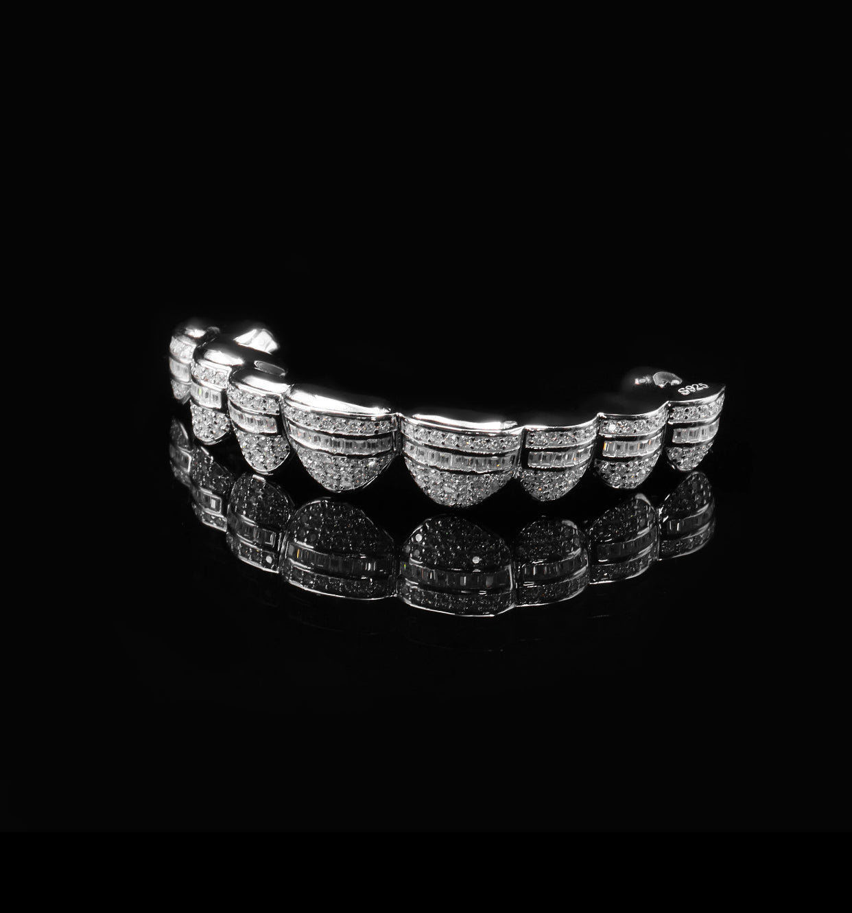 Middle Cut Iced Out Silver Grillz (Passes The Diamond Tester)