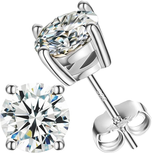 SOLITAIRE WHITE MOISSANITE DIAMOND EARRINGS (Passes Diamond Tester)