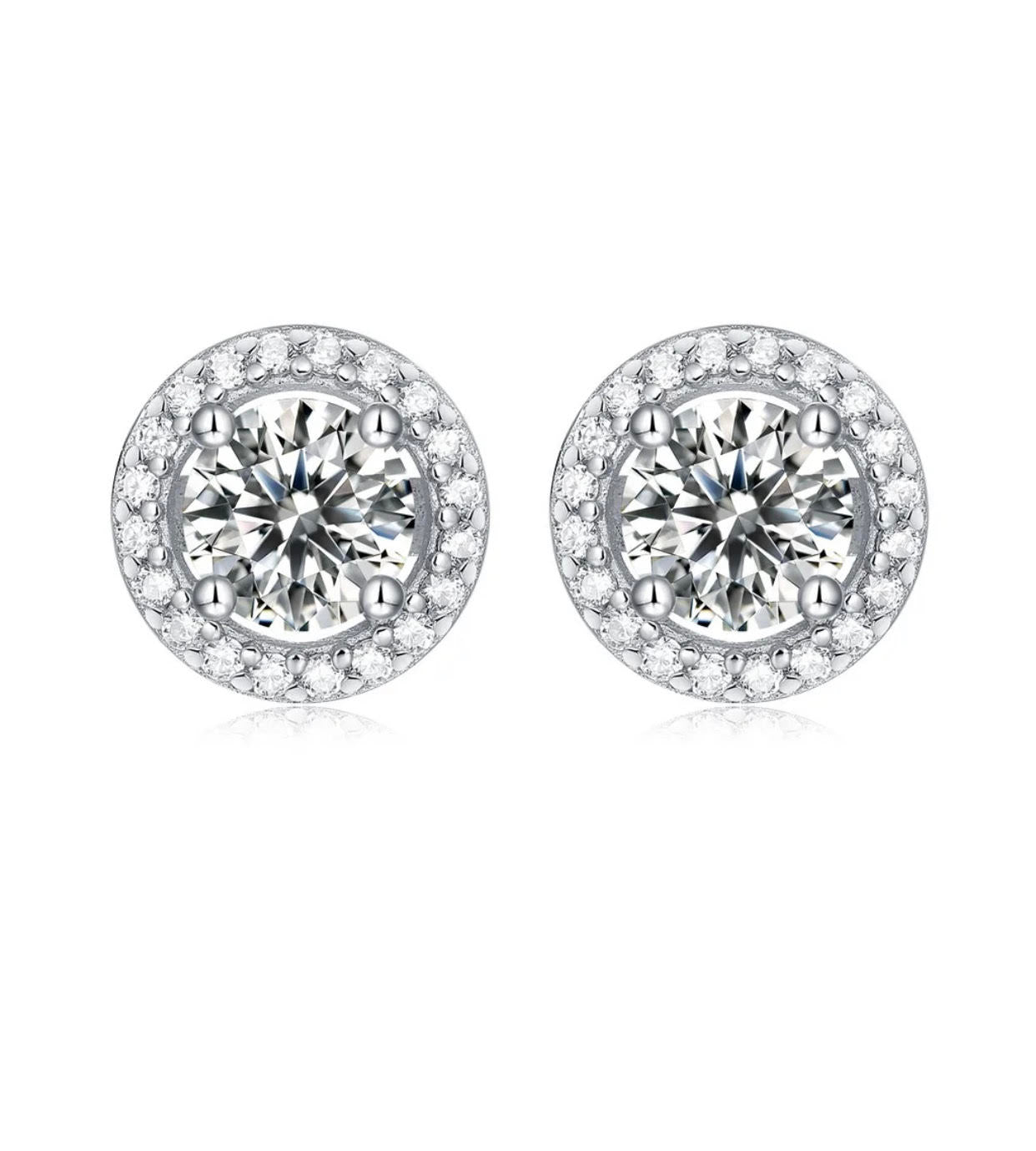 CIRCLE WHITE HALO MOISSANITE DIAMOND EARRINGS (Passes Diamond Tester)