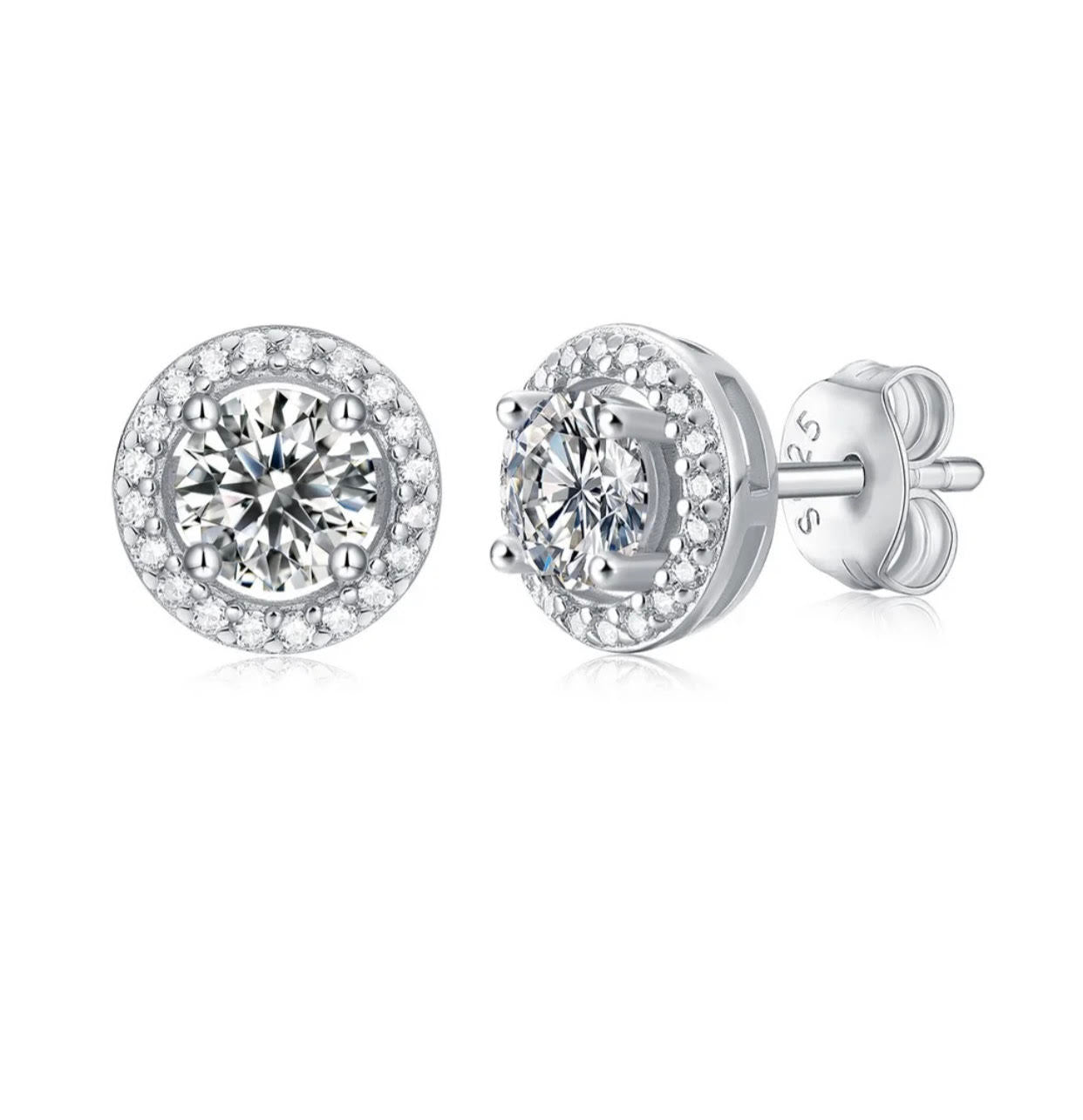 CIRCLE WHITE HALO MOISSANITE DIAMOND EARRINGS (Passes Diamond Tester)